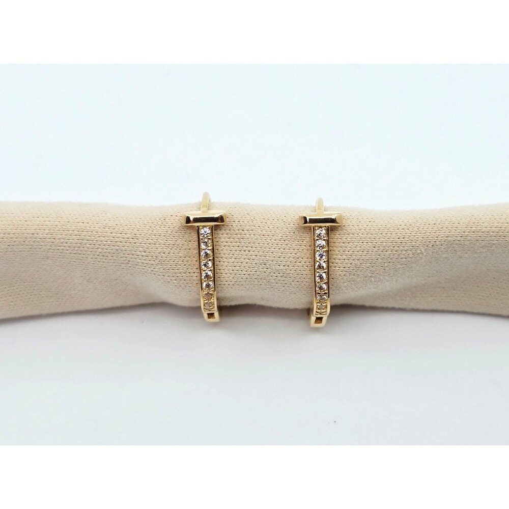 Beautiful 18K Karat Solid Yellow Gold Designer Latch Back Hinge CZ Earrings